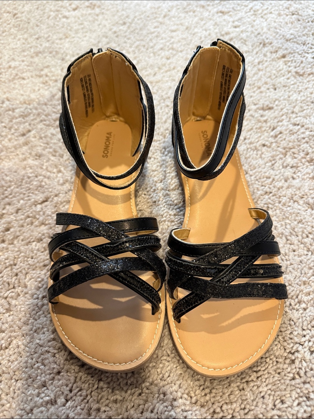 Sonoma Black Glitter Strappy Ankle Sandals